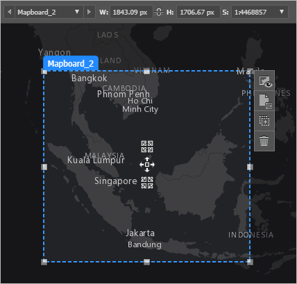Example mapboard with handles and tools and the toolbar with its properties Example mapboard with handles and tools and the toolbar with its properties